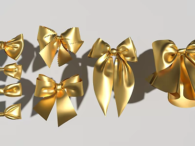 Decorative Golden Bows In Various Sizes And Styles On Light Background 3d model