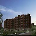 Modern Residential Building With Brown Exterior Greenery Trees Lawn And Landscaped Outdoor Area