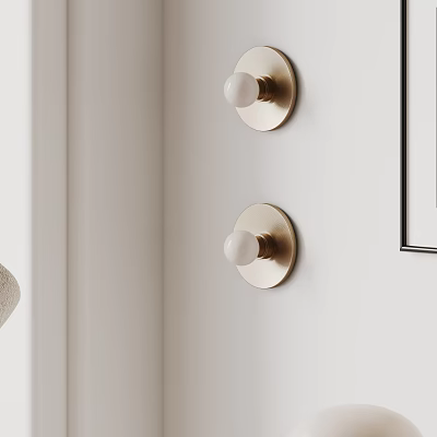 Modern Gold Wall Sconces with White Globe Shades in Minimalist Interior Design 3d model