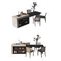 Modern Dining Table Set With Marble Top Four Chairs And Decorative Plant 3d model