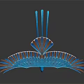 Blue Bird Model with Orange and Blue Feathers Spreading Wings in Flight on White Background