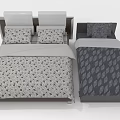 Double Bed with Patterned Bed Sheets White Gray Dark Colors and Modern Headboard Design 3d model