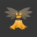 Elegant Yellow Clothes With Halter Top Skirt And Dragonfly Wings Design