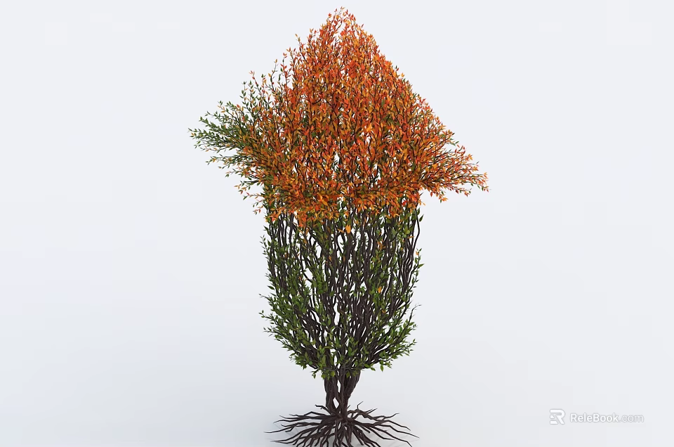 Arbor With Orange and Green Leaves Thin Branches And Exposed Roots Design 3d model 