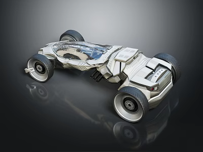 Futuristic Silver Concept Car With Transparent Roof Large Wheels And Sleek Mechanical Design 3d model