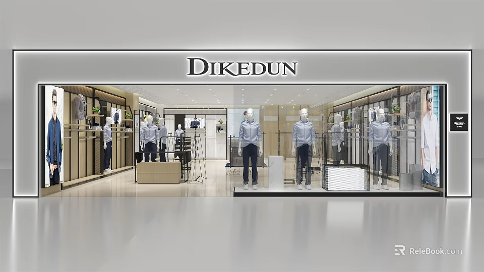 Dikedun Clothing Store With Window Display Mannequins Dressed In Clothes And Interior 3d model 