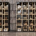 Modern Wine Cabinet With Glass Doors Lighting Shelves Wine Glasses And Bottles