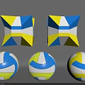 Colorful Blue Yellow White Sports Equipment Featuring Volleyballs And Star Shaped Pieces