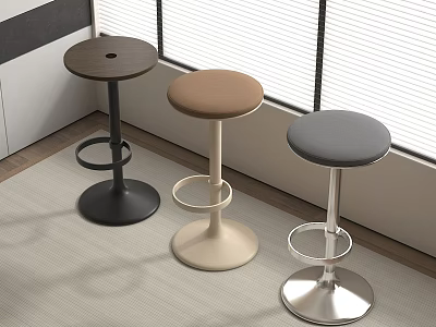 Modern Bar Stools With Brown Beige Gray Seats And Metallic Bases In Interior Room 3d model