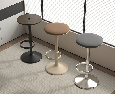 Modern Bar Stools With Brown Beige Gray Seats And Metallic Bases In Interior Room 3d model