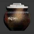 Pottery Jar With White Lid Red Character Man And Bamboo Patterns In Brown Gold Gradient
