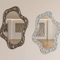 Irregular Shaped Decorative Mirrors With Dark And Light Blue Frames Reflecting Room Interior 3d model
