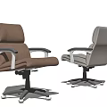 Brown and Beige Leather Office Chairs With Armrests And Swivel Wheels Base