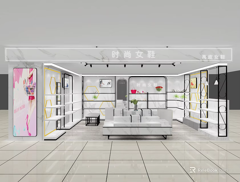 High End Fashion Women s Shoes Specialty Store with Modern Interior and Display Areas 3d model 