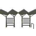 Modern Bus Stop Shelter With Metal Roof Benches And Glass Billboards