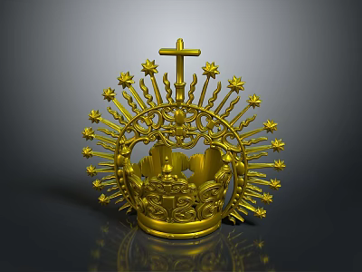 Luxurious Golden Ornate Crown With Cross Star Decorations And Intricate Design 3d model