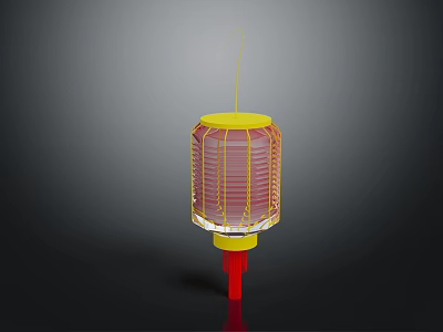Decorative Lantern Furniture With Yellow Frame Red Base And Transparent Panels 3d model
