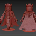 Two Lego Style Characters Orange Body Purple Hair Silver Crown Blue Cape Red Emblem