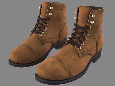 Brown High Top Leather Boots with Black Soles and Metal Eyelets for Men 3d model