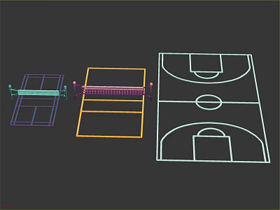 Multiple Basketball Court Layout Designs With Colorful Line Drawings And Plans 3d model