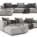 Modern Gray Sectional Sofa With Plush Pillows And Cozy Blankets 3d model