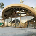 Detached Villa With Curved Roof And Large Windows In Rocky Mountain Setting
