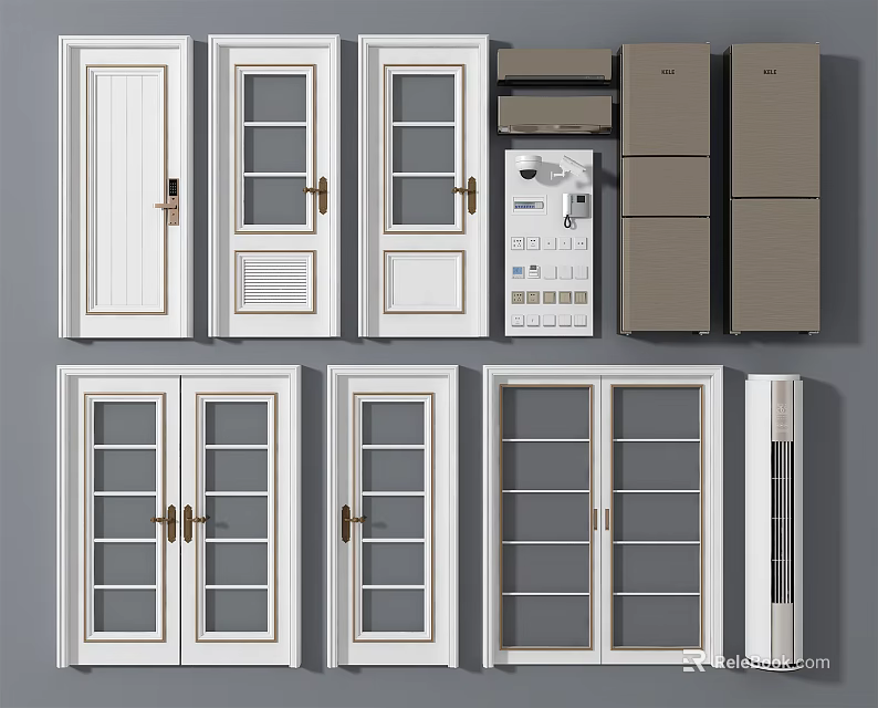 Modern White Swing Doors With Glass Panels And Different Styles 3d model