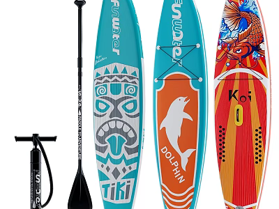 Inflatable Stand Up Paddleboard Set With Tiki Dolphin Koi Designs Pump And Paddle 3d model
