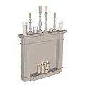 White Brick Fireplace Interior With Decorative Candles On Mantel And Inside 3d model