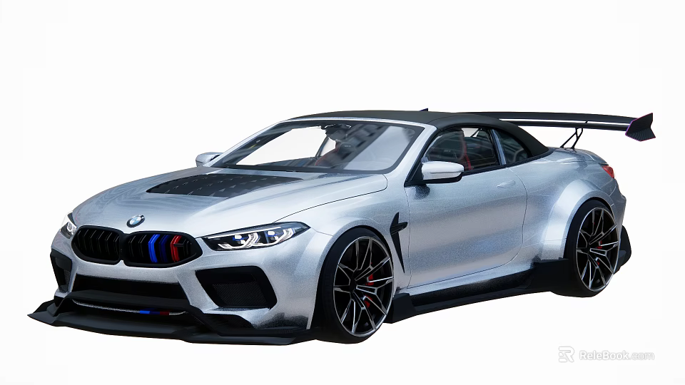 BMW Silver Sports Car Featuring Black Roof Rear Spoiler Sporty Wheels And Red Brake Calipers 3d model 