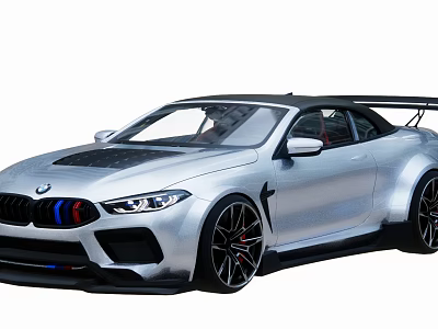 BMW Silver Sports Car Featuring Black Roof Rear Spoiler Sporty Wheels And Red Brake Calipers 3d model