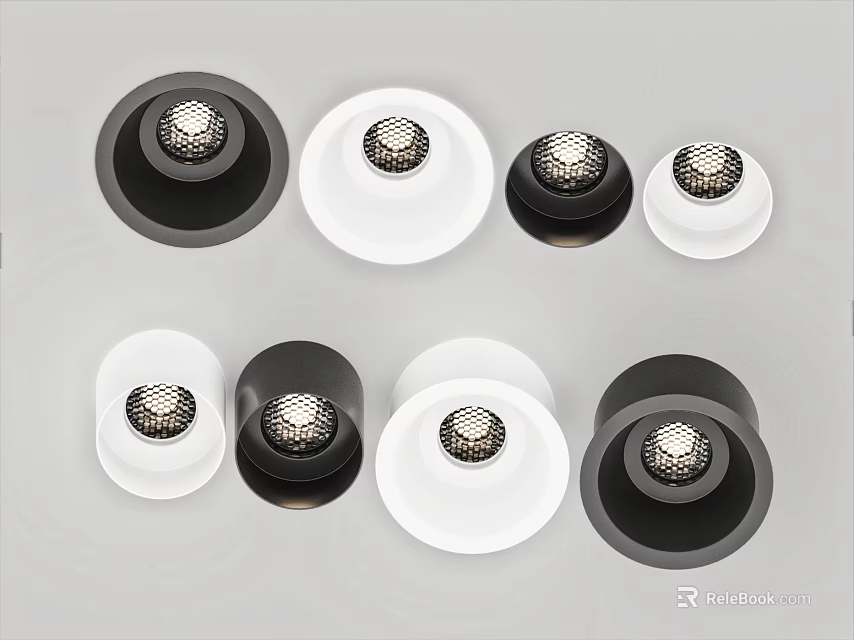 Modern Round Downlights And Spotlights In Black And White For Home Interior Lighting Decor 3d model 