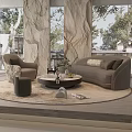 Modern Elegant Living Room With Marble Walls Sofa Coffee Table Round Rug And Throw Pillows