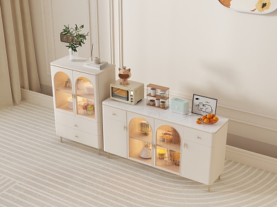 Storage Cabinet Sideboard Simple Cream Rattan Wooden Cupboard Wall Entrance Storage Cabinet model