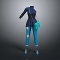 Dark Blue Turtleneck Long Sleeves Blue Ripped Jeans Cuffed Hems Teal Crossbody Bag Blue Heels
