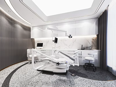 Dental Clinic Modern Interior With White Cabinets Marble Countertop Dental Chair And Ceiling Lights 3d model