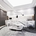 Dental Clinic Modern Interior With White Cabinets Marble Countertop Dental Chair And Ceiling Lights
