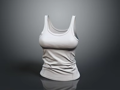 Stylish White Fitted Tank Top With Ruched Design And Crew Neck For Casual Wear 3d model