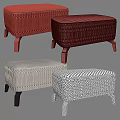 Modern Tufted Ottoman With Light Gray And Orange Fabric And Black Legs