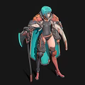 Teal Haired Character in Armored Attire With Mythical Creature Companion
