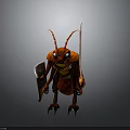 Red Armored Cockroach Warrior Holding Shield And Sword In Battle Stance