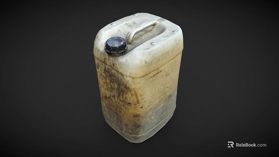 Old Rusty Fuel Can With Metal Handle And Black Cap Stained Surface 3d model 