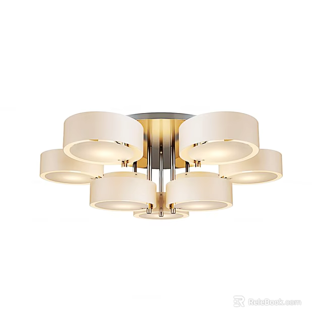 Modern Ceiling Light With White Circular Shades And Metal Frame Illuminated 3d model