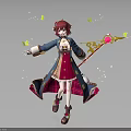 Red Haired Character In Traditional Outfit Holding Magic Staff With Yellow Butterflies Flying Around