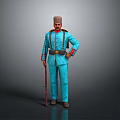 A Man in Blue Traditional Uniform With Red Hat Black Belt and Spear Standing Tall