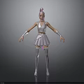 Woman With Pink Hair In White Crop Top And Short Skirt Standing With Arms Outstretched