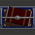 Metallic Luggage Cart With Silver Frame And Red Brown Leather Suitcases On Wheels
