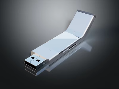 Silver USB Flash Drive With Metallic Finish Foldable Design And Portable Storage 3d model