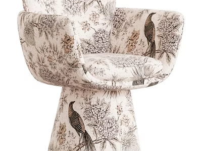 Elegant Accent Chair With Bird And Floral Print Upholstered In Light Fabric 3d model