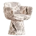 Elegant Accent Chair With Bird And Floral Print Upholstered In Light Fabric